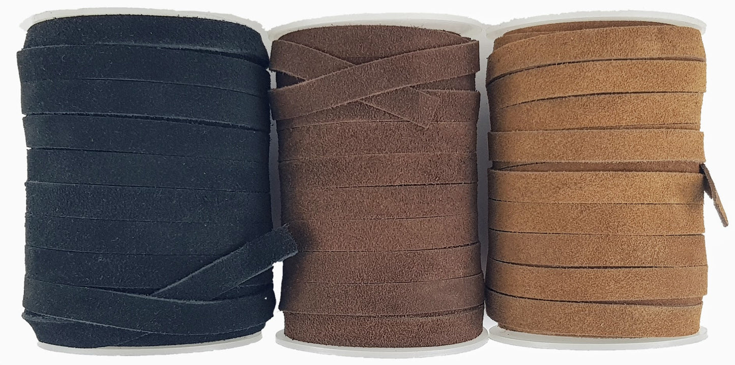 Black or Brown 10 mm wide Flat suede leather craft cord