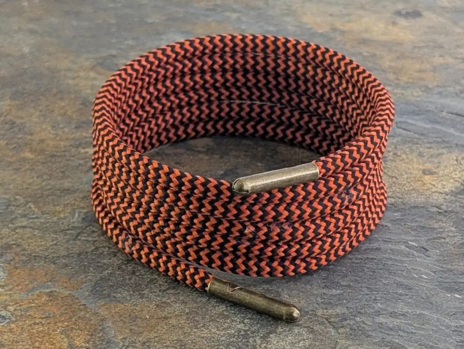 Orange and Black Herringbone Pattern 4 mm round shoelaces & Boot Laces